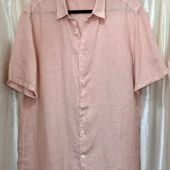 Theory Men’s | Linen Short Sleeve Button-Down Shirt Blush | Size XL - Picture 2 of 3